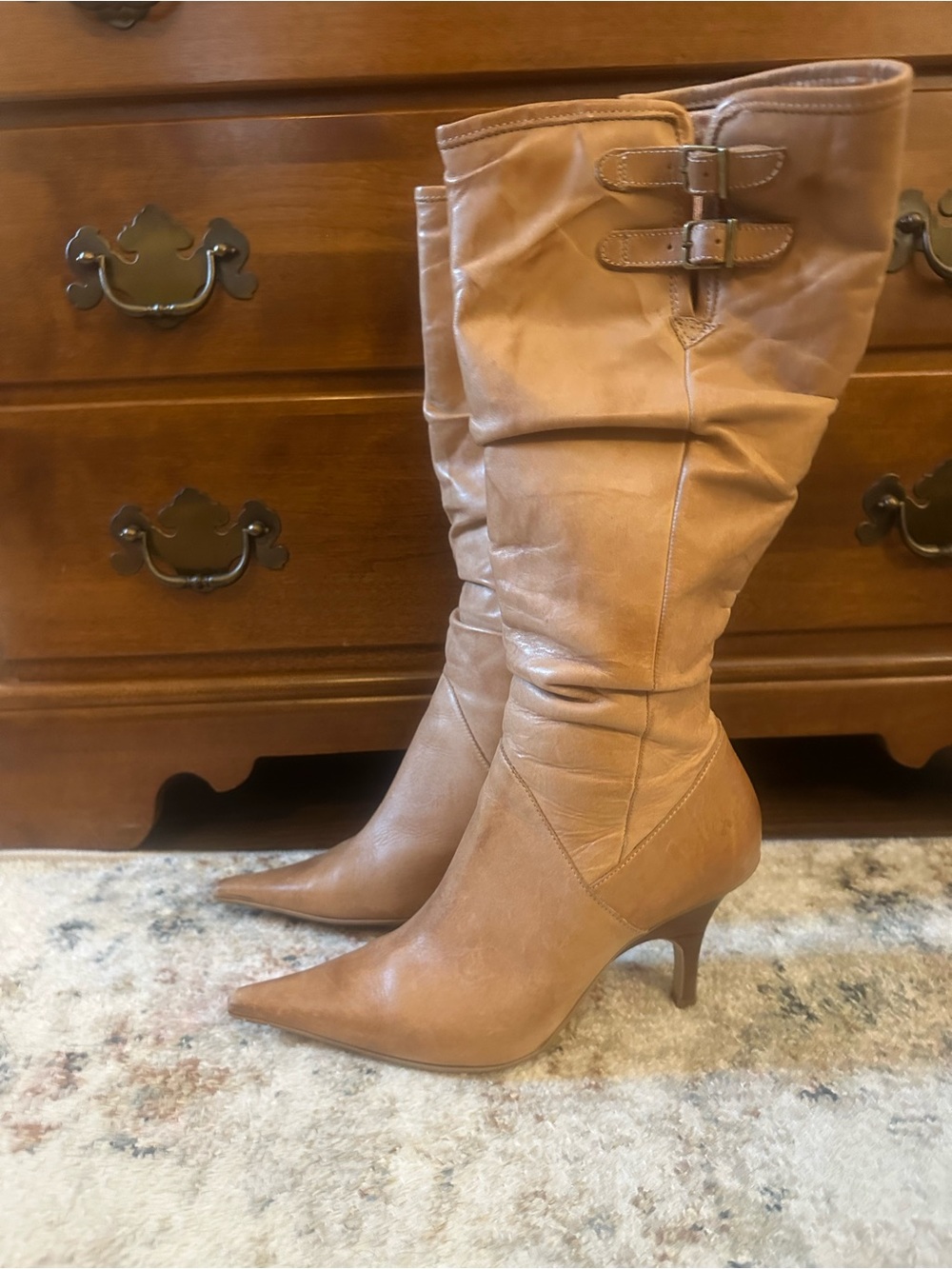 Bronx Brown Leather Pointed-Toe Boots Size 8M